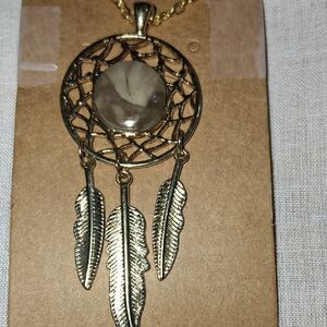 N003 Hand Made Nebraska River Rock Dreamcatcher Pendant Necklace